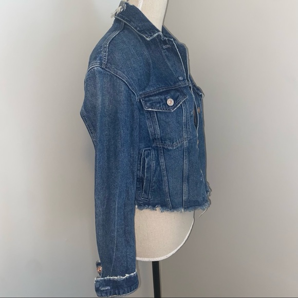 Zara Trafaluc distressed raw hem cropped denim jean jacket size XS - Picture 6 of 6